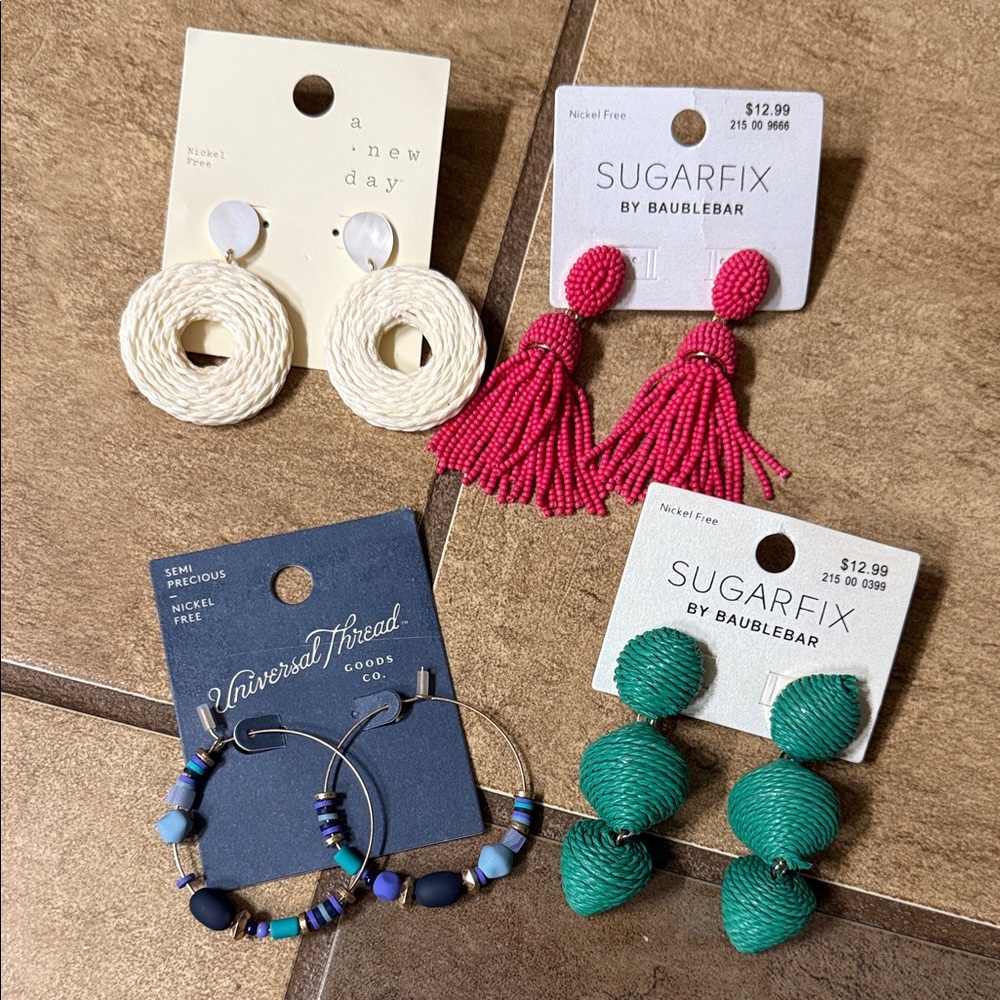 Set of 4 earrings for pierced ears.